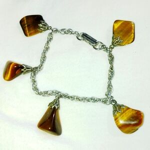 Vintage chunky tigers eye charming bracelet 7"